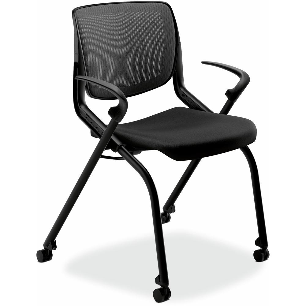 HON Motivate Chair - Black Fabric Seat - Black Back - Textured Black Reinforced Resin Frame - Black - Armrest. Picture 1