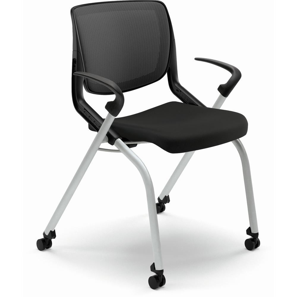 HON Motivate Chair - Black Fabric Seat - Black Back - Platinum Metallic Reinforced Resin Frame - Black - Armrest. Picture 1