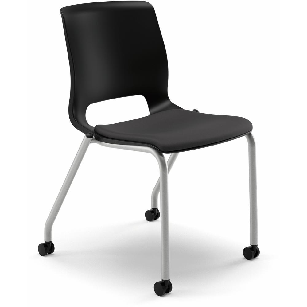 HON Motivate Chair - Black Fabric Seat - Black Plastic Back - Platinum Metallic Reinforced Resin Frame - Onyx, Black. The main picture.