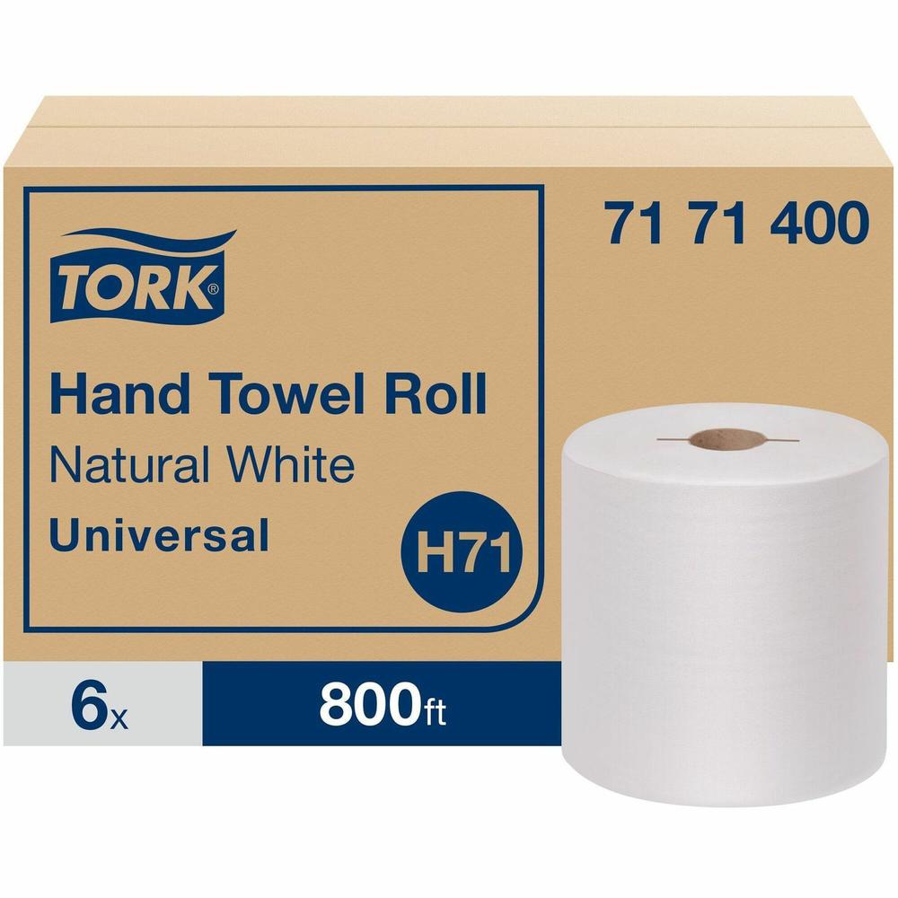 TORK Hand Towel Roll Natural White H71 - Tork Hand Towel Roll, Natural White, Universal, H71, Large, 100% Recycled, 1-Ply, White, 6 Rolls x 800 ft, 7171400. Picture 1