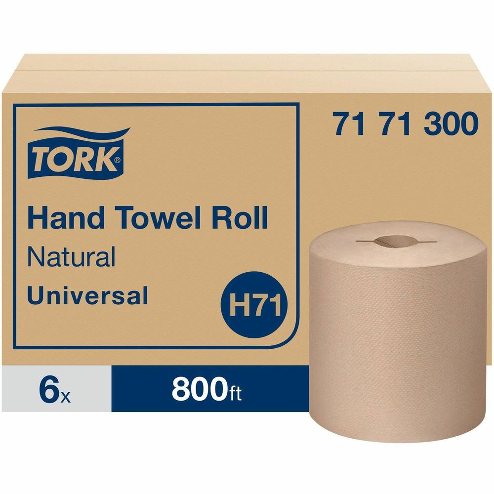 TORK Hand Towel Roll Natural H71 - Tork Hand Towel Roll, Natural, Universal, H71, Large, 100% Recycled, 1-Ply, White, 6 Rolls x 800 ft, 7171300. Picture 1