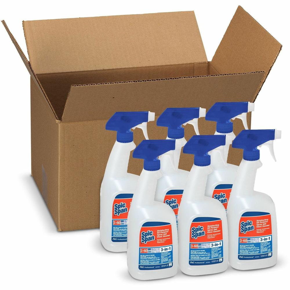 Spic and Span 3-in-1 Cleaner - 32 fl oz (1 quart) - Fresh Scent - 6 / Carton - Disinfectant, Streak-free - Blue. Picture 1
