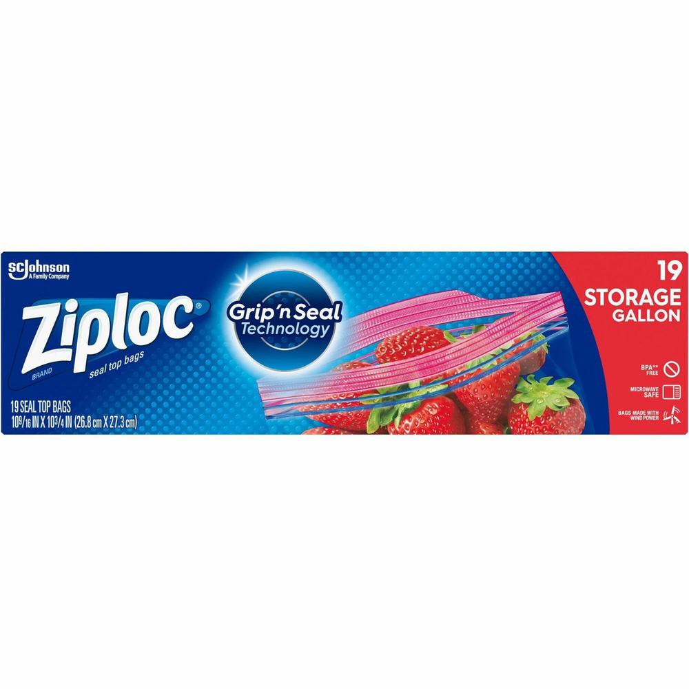 Ziploc&reg; Gallon Storage Bags - 1 gal Capacity - Sliding Closure - 19/Box - Storage, Food, Vegetables, Fruit, Cosmetics, Yarn, Poultry, Meat, Business Card, Map. Picture 1