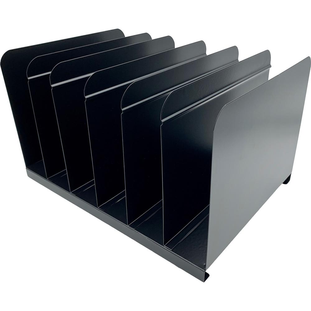 Huron 6-slot Vertical Book Rack - 6 Compartment(s) - Vertical - 9" Height x 15" Width x 11" Depth - Durable - Black - Steel - 1 Each. Picture 1
