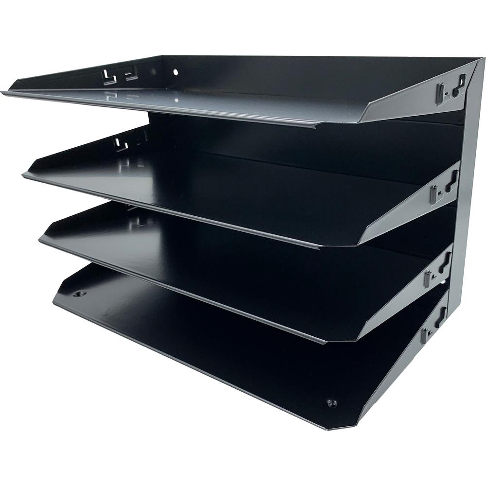 Huron Horizontal Slots Desk Organizer - 4 Compartment(s) - Horizontal - 15" Height x 9.3" Width x 8.6" Depth - Durable - Black - Steel - 1 Each. Picture 1