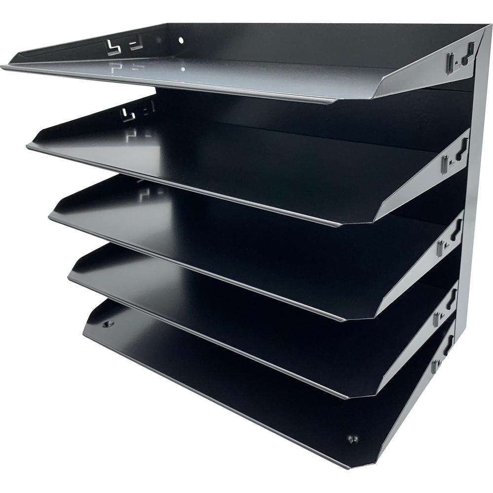 Huron Horizontal Slots Desk Organizer - 5 Compartment(s) - Horizontal - 15" Height x 15" Width x 8.8" Depth - Durable, Label Holder - Black - Steel - 1 Each. Picture 1
