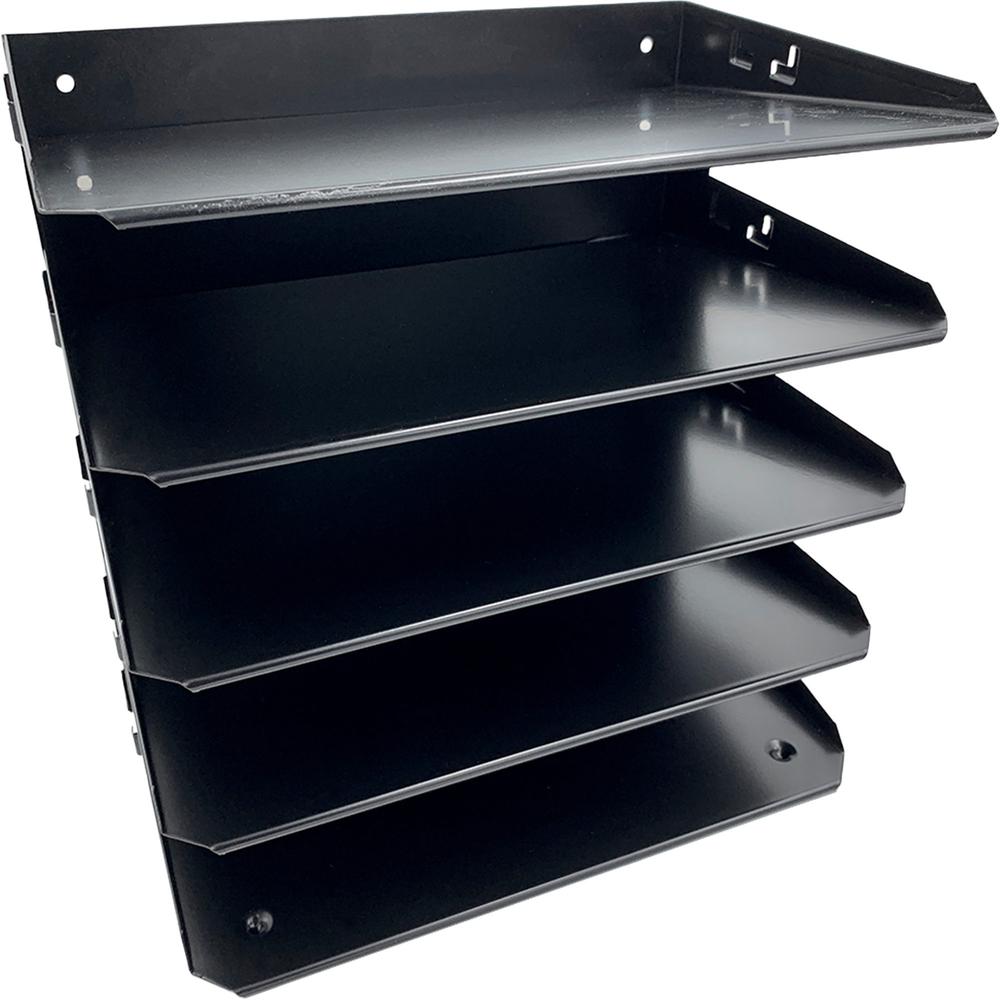 Huron Horizontal Slots Desk Organizer - 5 Compartment(s) - Horizontal - 12" Height x 8.8" Width x 12" Depth - Durable - Black - Steel - 1 Each. Picture 1