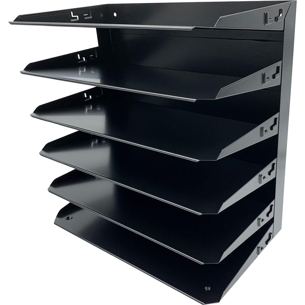 Huron Horizontal Slots Desk Organizer - 6 Compartment(s) - Horizontal - 15" Height x 15" Width x 8.7" Depth - Durable, Label Holder - Black - Steel - 1 Each. Picture 1