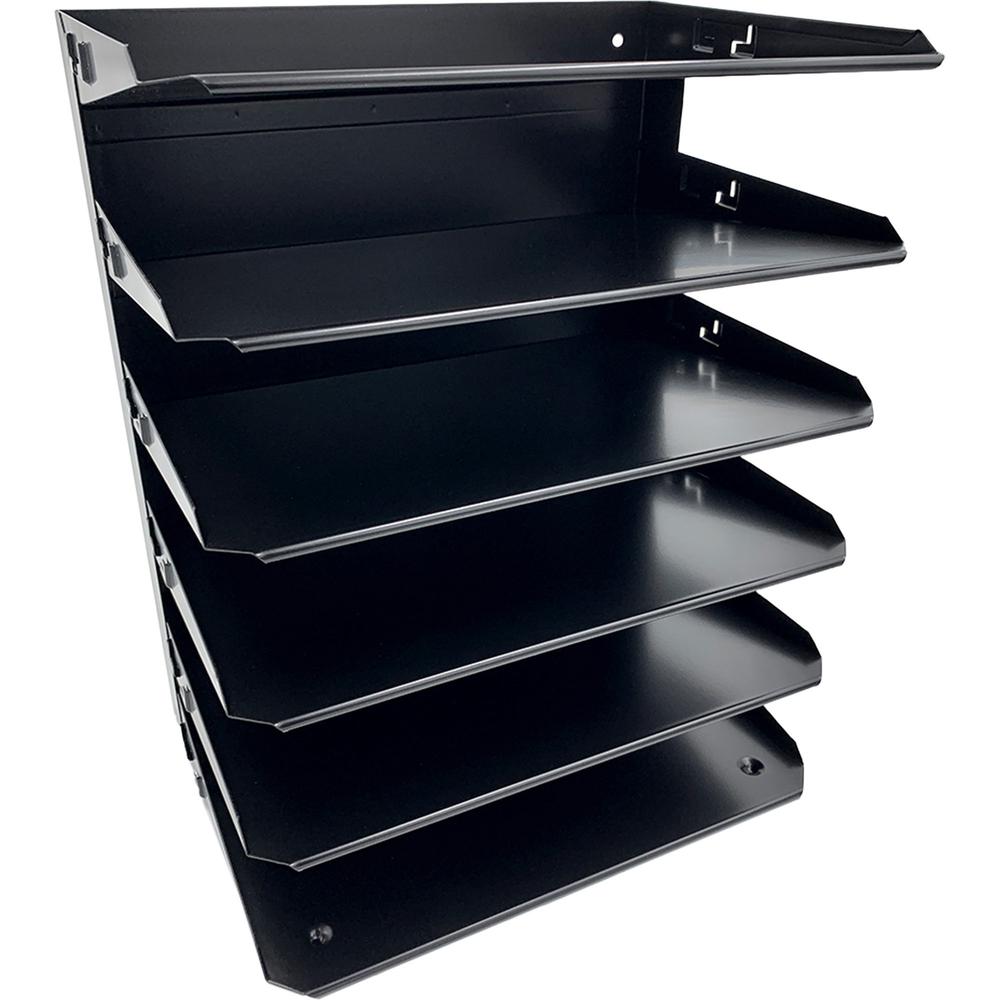 Huron Horizontal Slots Desk Organizer - 6 Compartment(s) - Horizontal - 15" Height x 8.8" Width x 12" Depth - Durable, Label Holder - Black - Steel - 1 Each. Picture 1