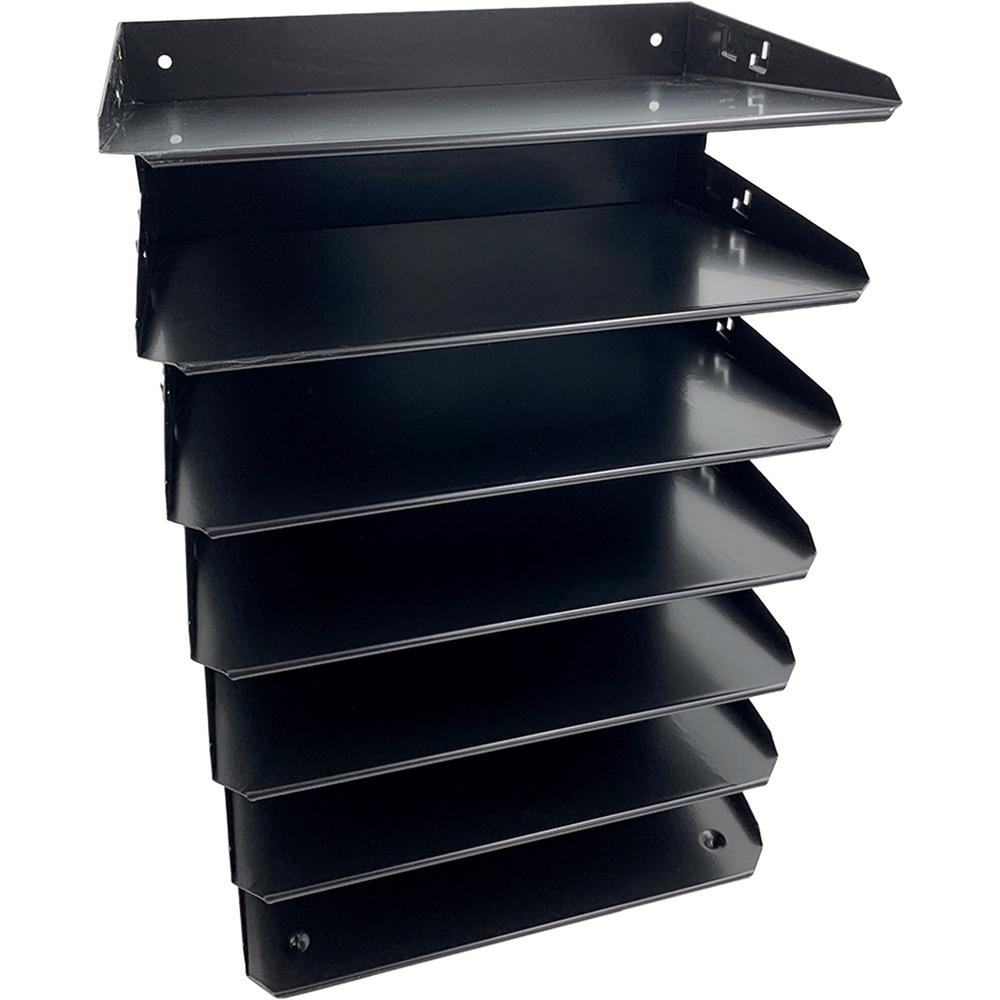 Huron Horizontal Slots Desk Organizer - 7 Compartment(s) - Horizontal - 18" Height x 8.8" Width x 12" Depth - Durable - Black - Steel - 1 Each. Picture 1