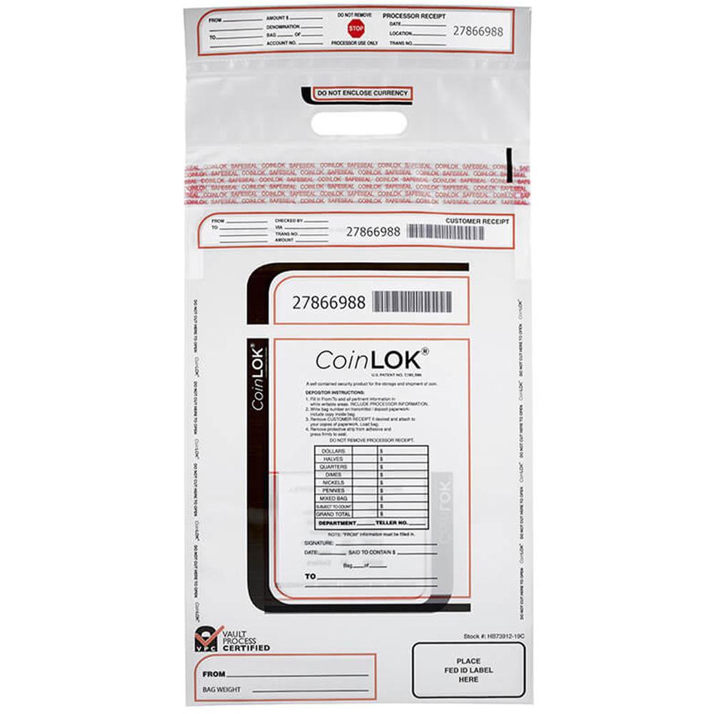ControlTek CoinLOK Plastic Coin Bags - 12" Width x 25" Length - Clear - Plastic - 50/Pack - Coin. Picture 1