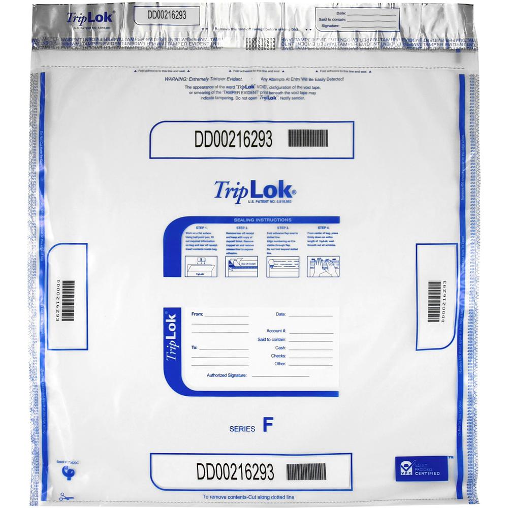 ControlTek High-Performing Security Bags - 20" Width x 20" Length - Seal Closure - Clear - Polyethylene - 50/Pack - Cash, Bill, Deposit. Picture 1