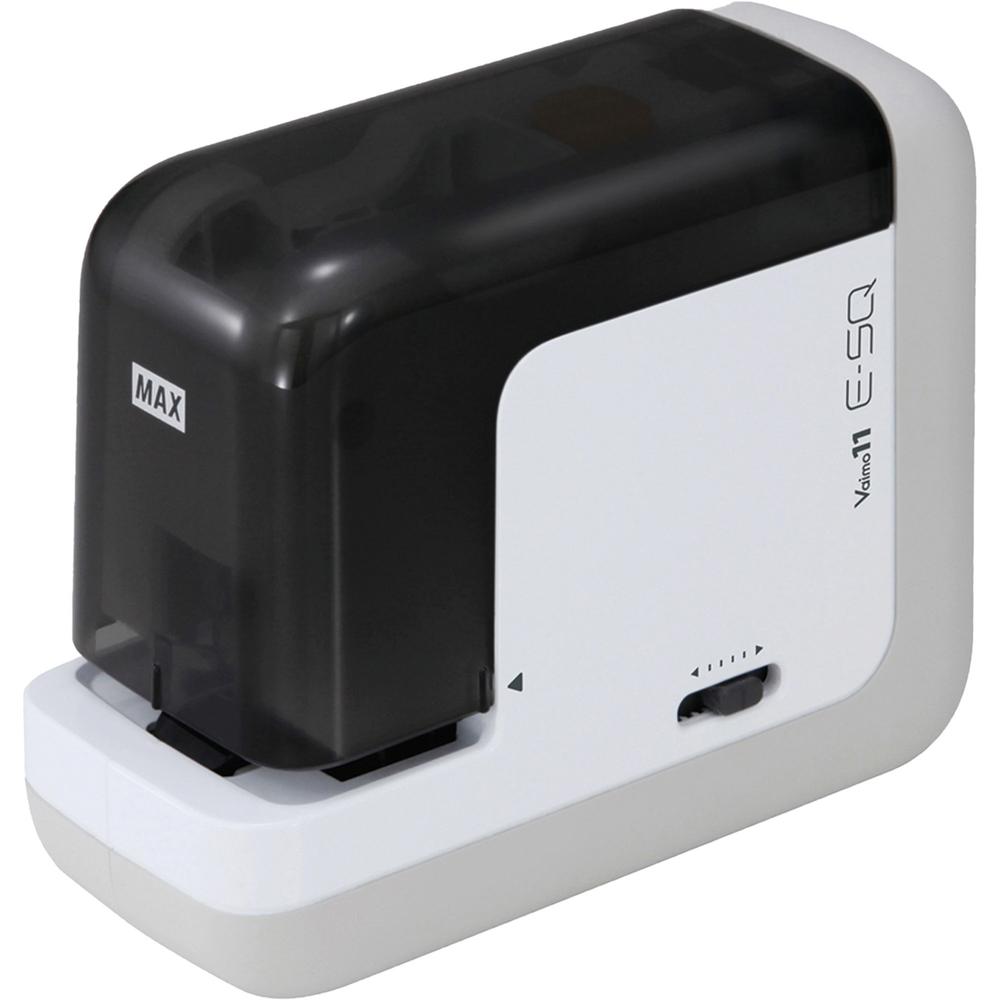 MAX Portable Electronic Stapler - 35 Sheets Capacity - 100 Staple Capacity - 1/4" Staple Size - 6 x AA Batteries - 1 Each - Black, White. Picture 1