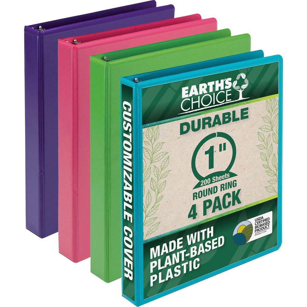 Samsill Earthchoice Durable View Binder - 1" Binder Capacity - Letter - 8 1/2" x 11" Sheet Size - 200 Sheet Capacity - 1" Ring - 3 x Round Ring Fastener(s) - 2 Internal Pocket(s) - Chipboard - Assorte. Picture 1
