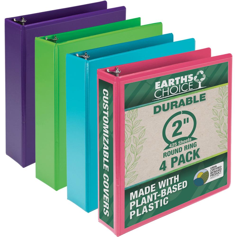 Samsill Earthchoice Durable View Binder - 2" Binder Capacity - Letter - 8 1/2" x 11" Sheet Size - 425 Sheet Capacity - 2" Ring - 3 x Round Ring Fastener(s) - 2 Internal Pocket(s) - Chipboard - Assorte. Picture 1