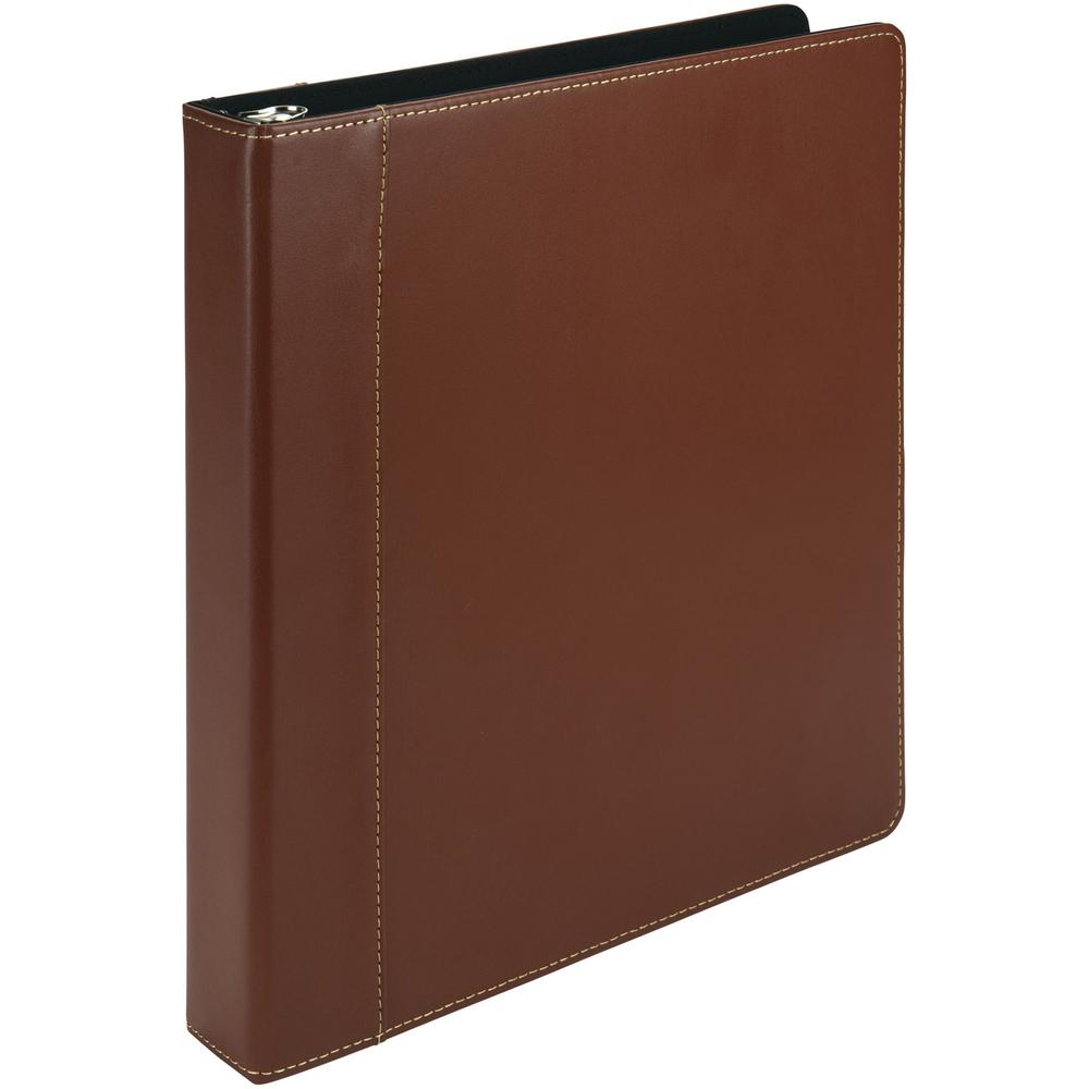 Samsill Contrast Stitch Leather Ring Binder - 1" Binder Capacity - Letter - 8 1/2" x 11" Sheet Size - 200 Sheet Capacity - 1" Ring - Round Ring Fastener(s) - 2 Internal Pocket(s) - Bonded Leather, Lea. Picture 1