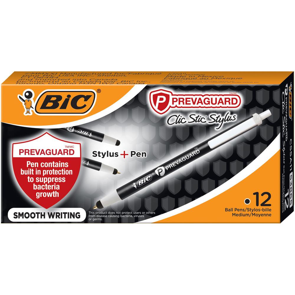 BIC PrevaGuard Clic Stic Stylus - Integrated Writing Pen - 1 Pack - 39.4 mil - Plastic - Black - Notebook, Tablet Device Supported - TAA Compliant. Picture 1