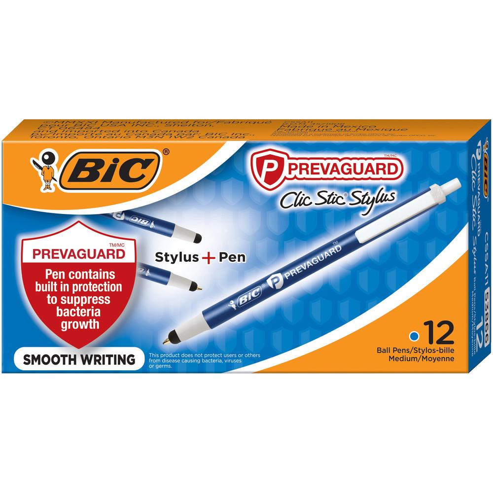 BIC PrevaGuard Clic Stic Stylus - Integrated Writing Pen - 1 Pack - 39.4 mil - Plastic - Blue - Notebook, Tablet Device Supported. Picture 1