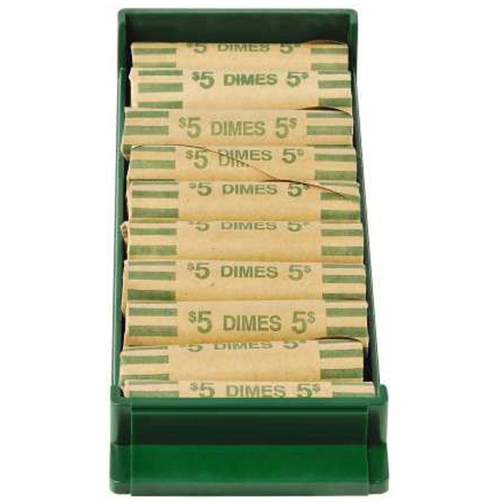 ControlTek Coin Trays for Dimes - Stackable - 1 x Coin Tray10 Coin Compartment(s) - Green - Plastic. Picture 1