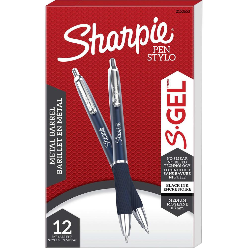 Sharpie S-Gel Pens - Medium Pen Point - 0.7 mm Pen Point Size - Black Gel-based Ink - Midnight Blue Metal Barrel - 12 / Dozen. Picture 1