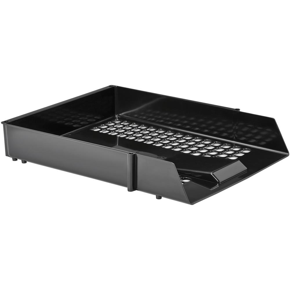 Deflecto AntiMicrobial Industrial Front-Load Tray - 2.4" Height x 10.8" Width x 13.8" DepthDesktop - Antimicrobial, Lightweight, Mildew Resistant, Front Loading - Black - Polystyrene. Picture 1