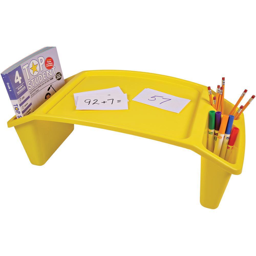 Deflecto Antimicrobial Kids Lap Tray - Supplies, Paper, Book, Pencil, Crayon, Mobile Device, Decoration/Activity - 8.53"Height x 23.35"Width x 12"Depth - Yellow - Polypropylene, Plastic. Picture 1
