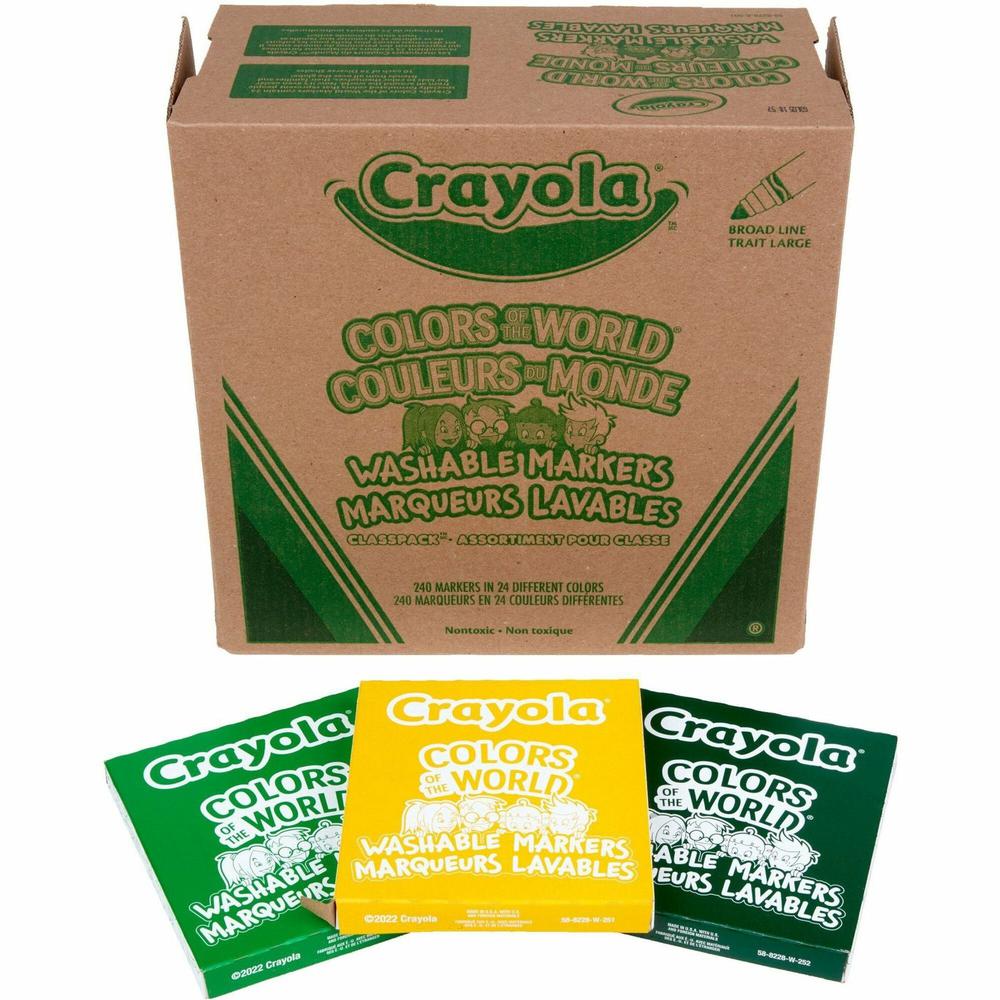 Crayola Multicultural Colors Washable Markers - Broad Marker Point - Assorted, Almond, Gold, Rose - 240 / Pack. Picture 1