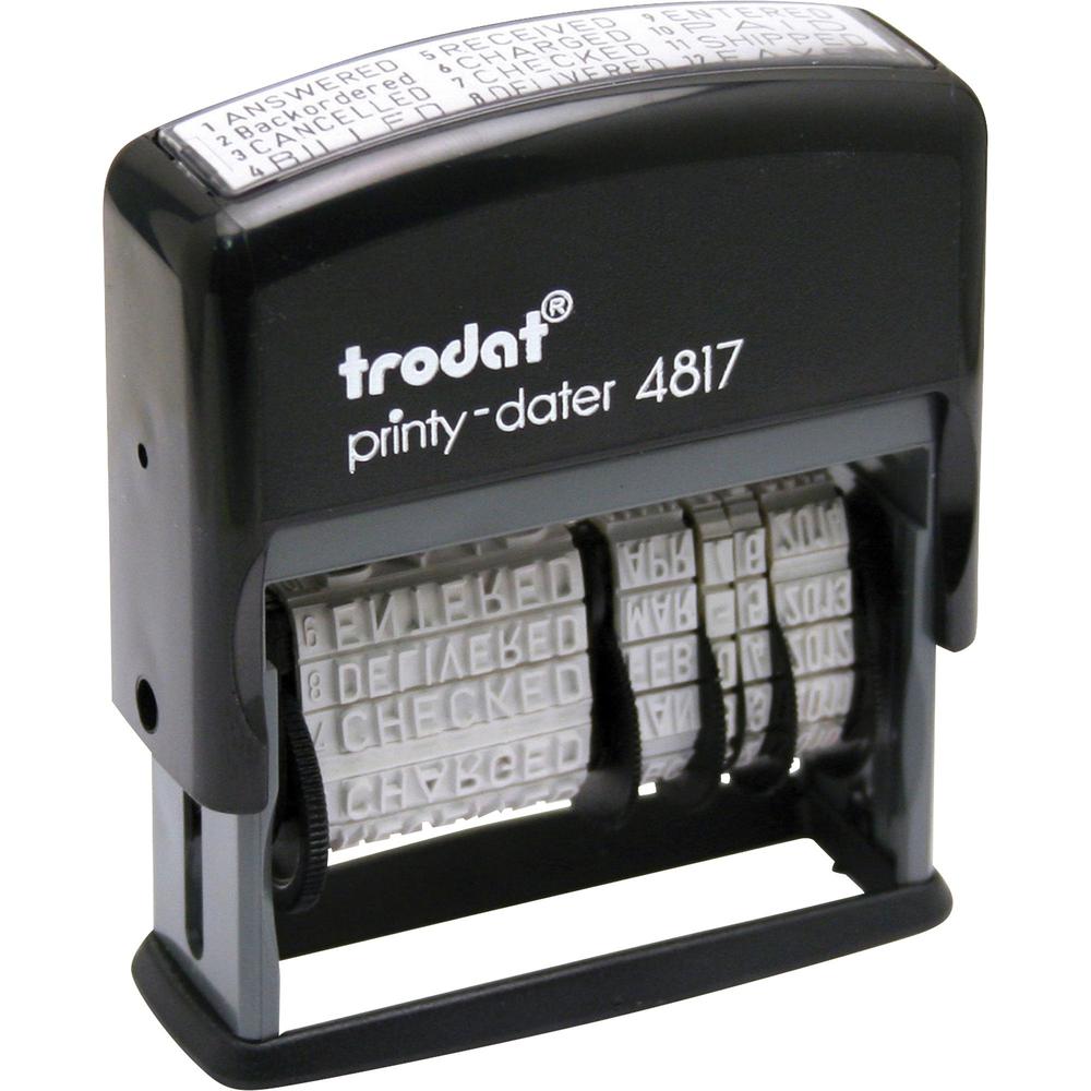 Trodat 12-Message Business Stamp - Message Stamp - "ANSWERED, BACKORDERED, CANCELLED, BILLED, RECEIVED, CHARGED, CHECKED, DELIVERED, ENTERED, PAID, SHIPPED, ..." - 0.38" Impression Width - 10000 Impre. Picture 1