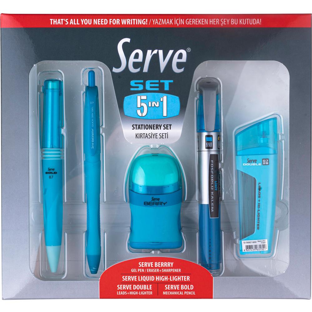So-Mine Serve 5 in 1 Stationery Set - Blue - 5 / Pack. Picture 1