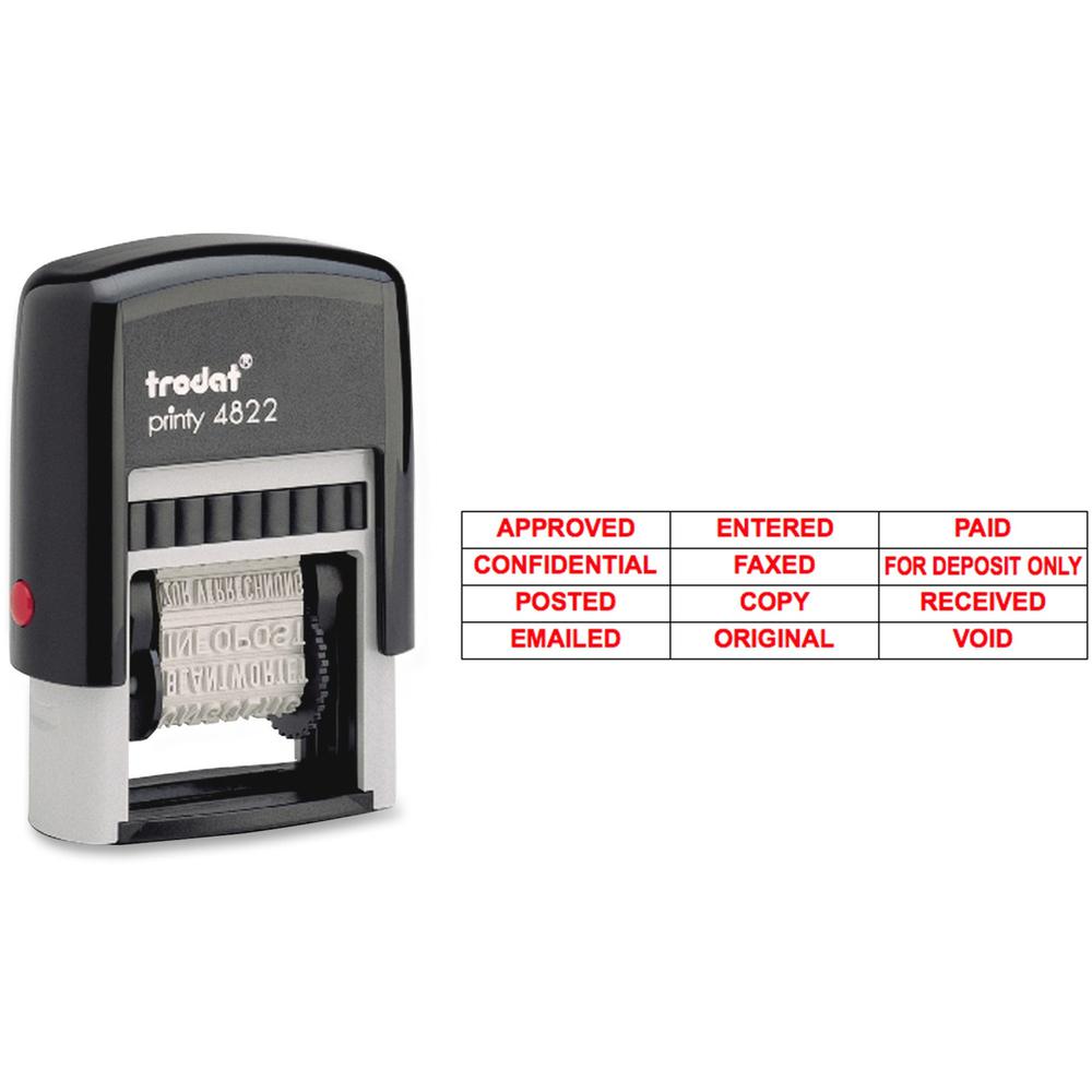 Trodat U.S. Stamp & Sign 12 Message Stamp - Message Stamp - "APPROVED, CONFIDENTIAL, COPY, EMAILED, ENTERED, FAXED, FOR DEPOSIT ONLY, ORIGINAL, PAID, POSTED, RECEIVED, ..." - 0.38" Impression Width x . Picture 1