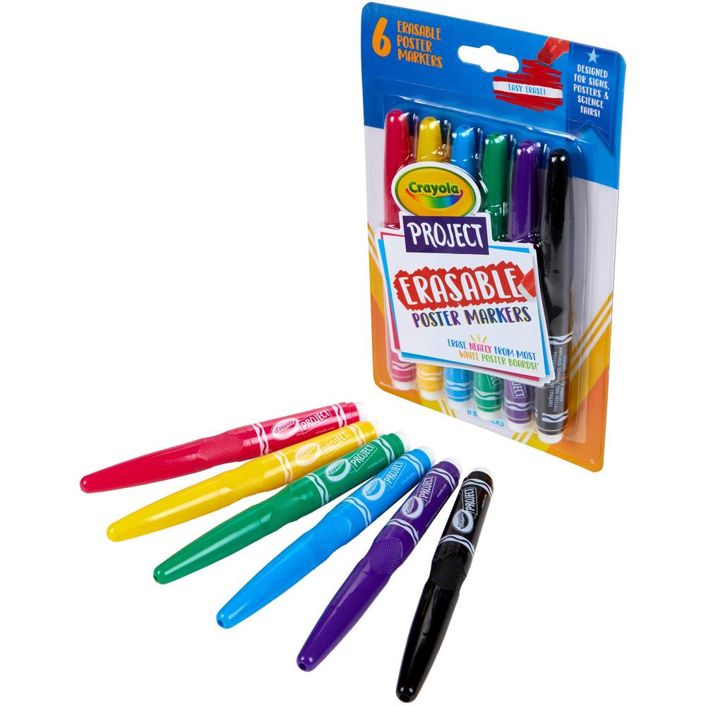 Crayola Project Erasable Poster Markers - Chisel Marker Point Style - Red, Yellow, Green, Blue, Purple, Black - 6 / Pack. Picture 1