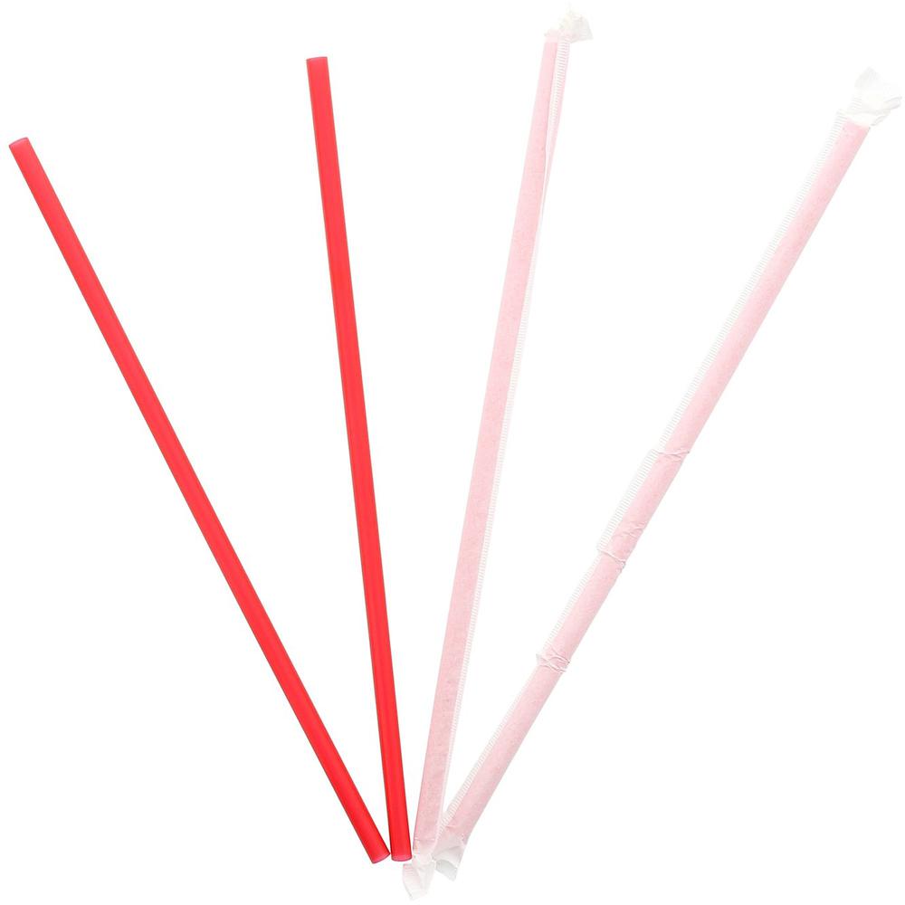 Banyan Giant Red Straws - Wrapped - 10.3" Length - 1200 / Carton - Red. Picture 1