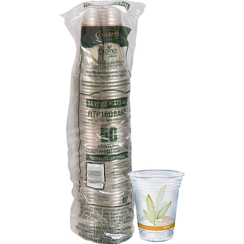 Solo Bare Eco-Forward 16 oz Cold Cups - 50 / Pack - Clear - Paper - Cold Drink, Iced Coffee, Beer, Smoothie, Beverage - Recycled. Picture 1