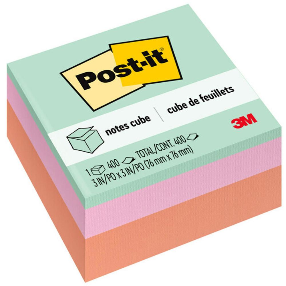 Post-it&reg; Super Sticky Notes Cubes - 3" x 3" - Square - 400 Sheets per Pad - Multicolor - Sticky, Adhesive - 1 Each. Picture 1