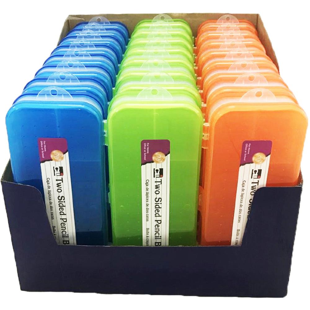 CLI Double-sided Pencil Boxes - 1.5" Height x 8.5" Width x 3.5" Depth - Double Sided - Assorted - 24 / Display Box. Picture 1
