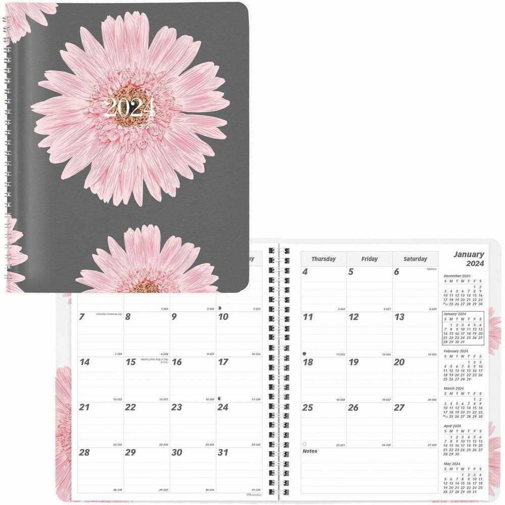 Brownline Essential Monthly Planner - Monthly - 14 Month - December - January - 1 Month Double Page Layout - 8 29/32" x 7 1/10" Sheet Size - Twin Wire - Pink - Ruled Daily Block, Important Date, Phone. Picture 1