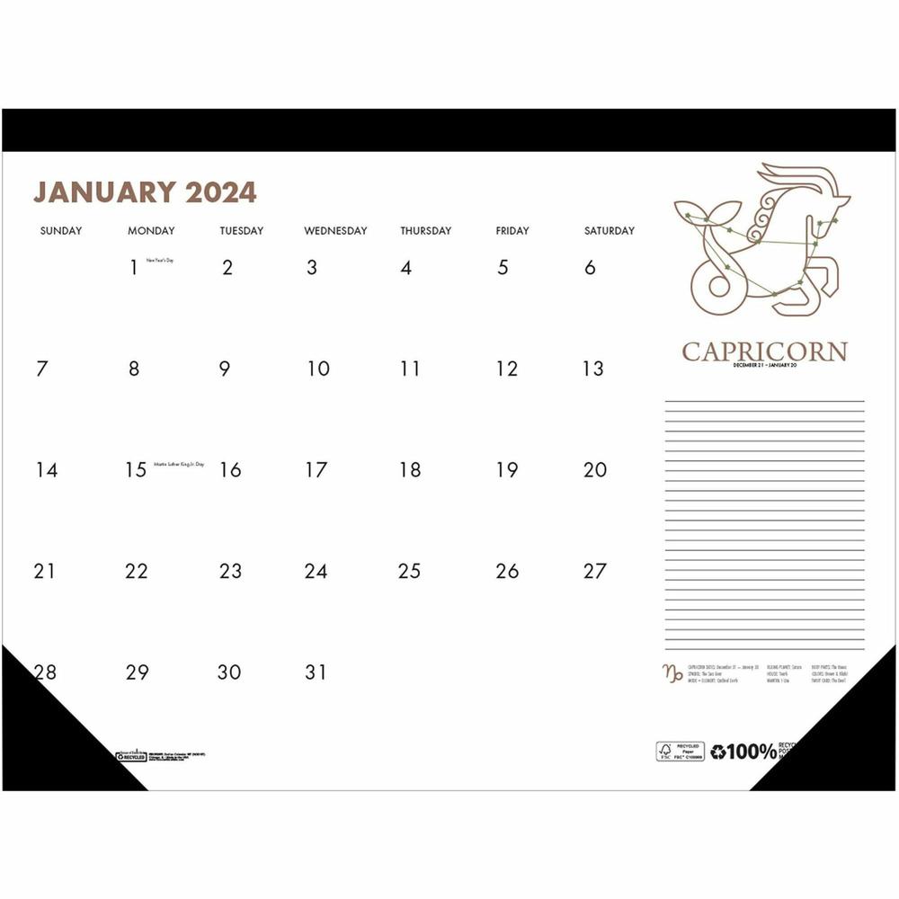 House of Doolittle Zodiac Monthly Desk Pad Calendar - Julian Dates - Monthly - 12 Month - January - December - 1 Month Single Page Layout - 18 1/2" x 13" Sheet Size - Headband - Desk Pad - Black, Mult. Picture 1