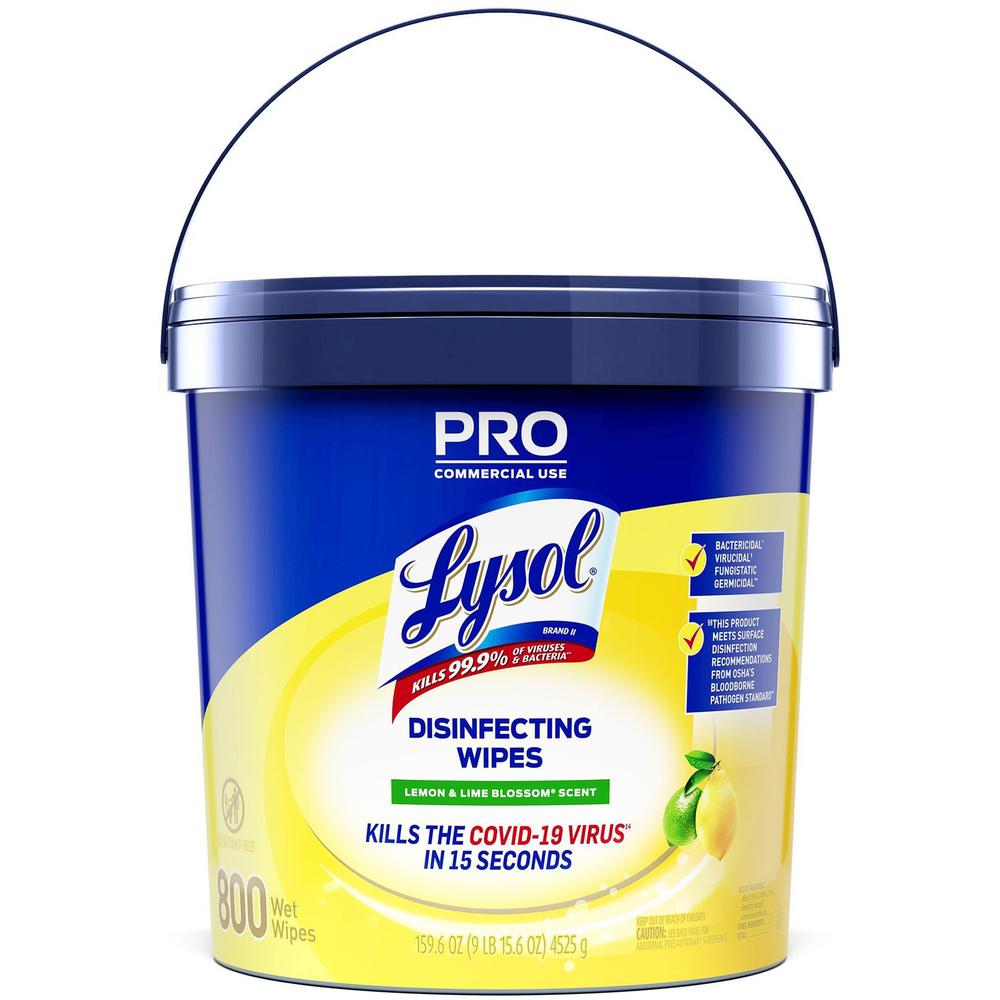 Lysol Disinfecting Wipe Bucket w/Wipes - Lemon & Lime Blossom Scent - 8" Length x 6" Width - 800 Each - White. Picture 1