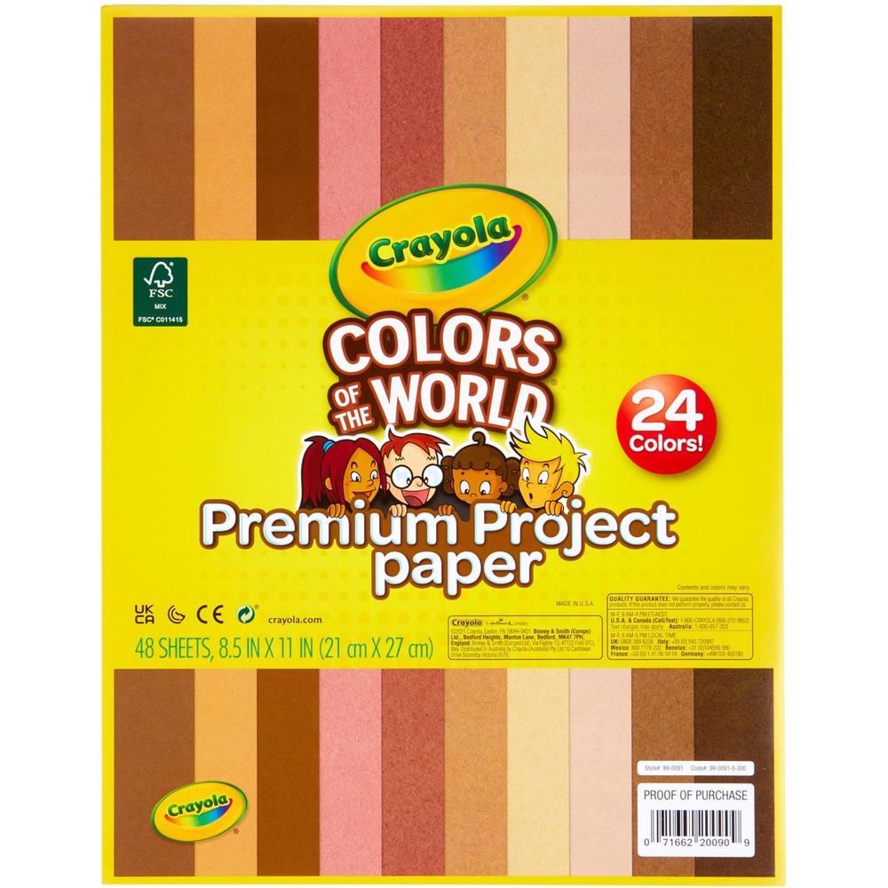 Crayola Colors of the World Construction Paper - Student, Construction, Artwork - 24 Piece(s) - 8.50"Width x 11"Length - 48 / Pack - Multi - Paper. Picture 1