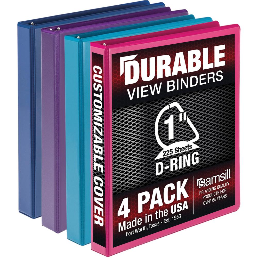 Samsill Durable View Binders - 1" Binder Capacity - Letter - 8 1/2" x 11" Sheet Size - 225 Sheet Capacity - 1" Ring - 3 x D-Ring Fastener(s) - 2 Internal Pocket(s) - Polypropylene, Chipboard - Assorte. Picture 1