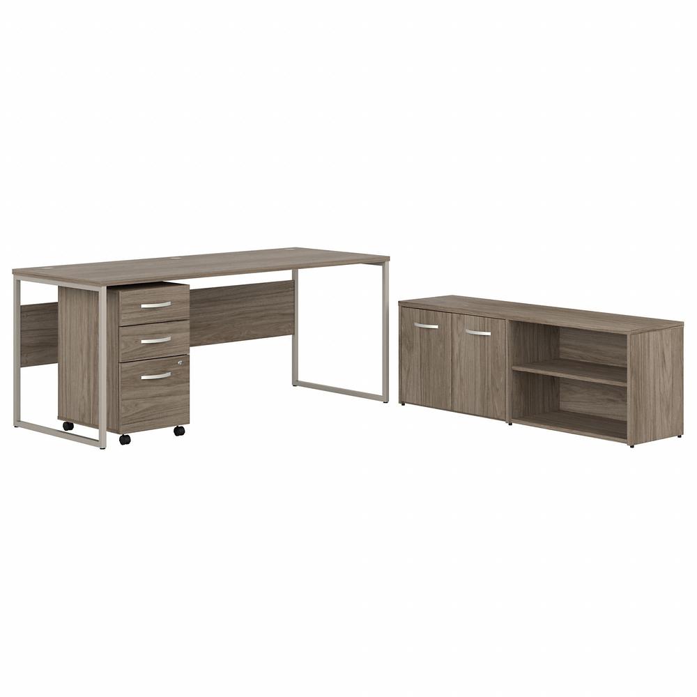 Bush Business Furniture Hybrid 72W x 30D Computer Table Desk with Storage and Mobile File Cabinet, Modern Hickory. Picture 1