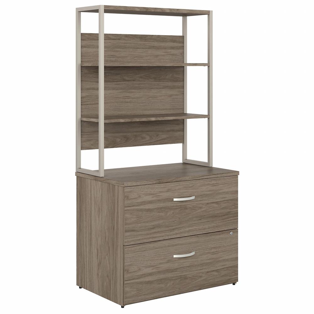 Bush Business Furniture Hybrid 2 Drawer Lateral File Cabinet with Shelves, Modern Hickory. Picture 1