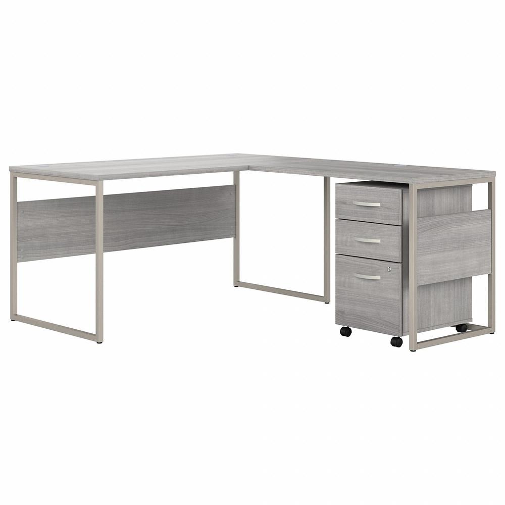 Bush Business Furniture Hybrid 60W x 30D L Shaped Table Desk with Mobile File Cabinet, Platinum Gray. Picture 1