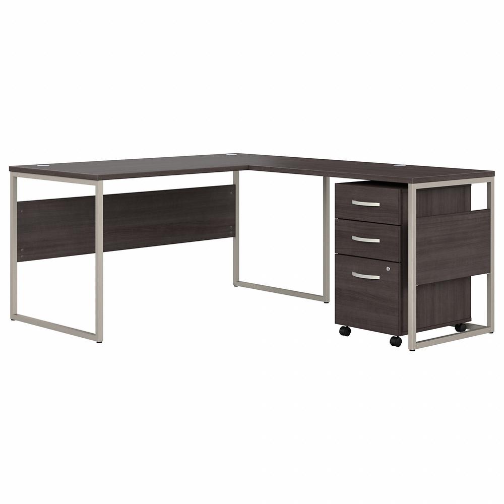 Bush Business Furniture Hybrid 60W x 30D L Shaped Table Desk with Mobile File Cabinet, Storm Gray/Storm Gray. Picture 1