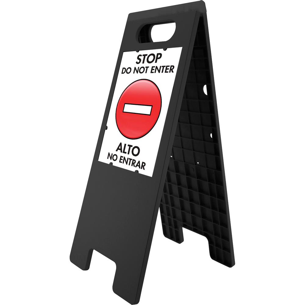 Headline Signs 2-Sided Floor Tent Sign - 1 Each - STOP DO NOT ENTER Print/Message - 10.5" Width25" Depth - Double Sided - Dirt Resistant, Moisture Resistant, Heavy Duty, Sturdy - Plastic - Black. Picture 1