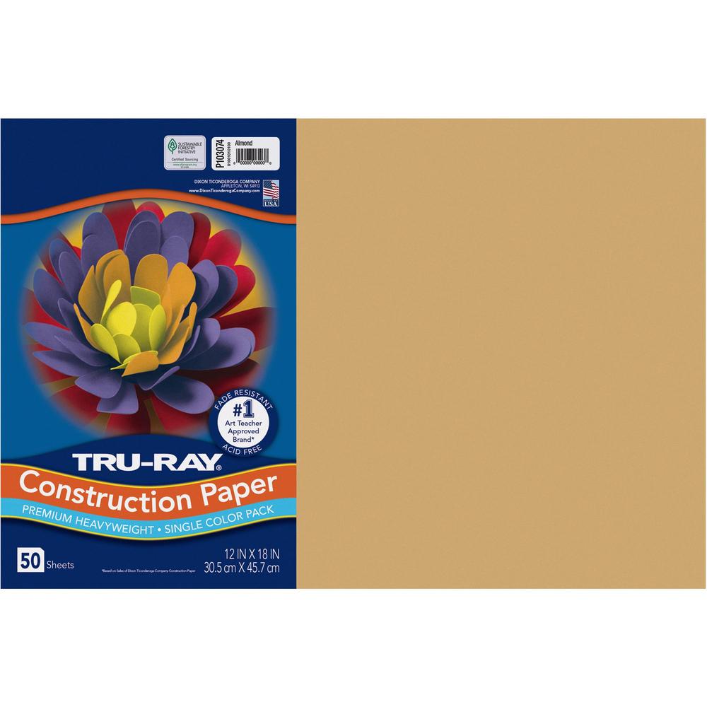 Tru-Ray Construction Paper - Art Project, Craft Project - 12"Width x 18"Length - 76 lb Basis Weight - 50 / Pack - Almond - Fiber, Sulphite. Picture 1