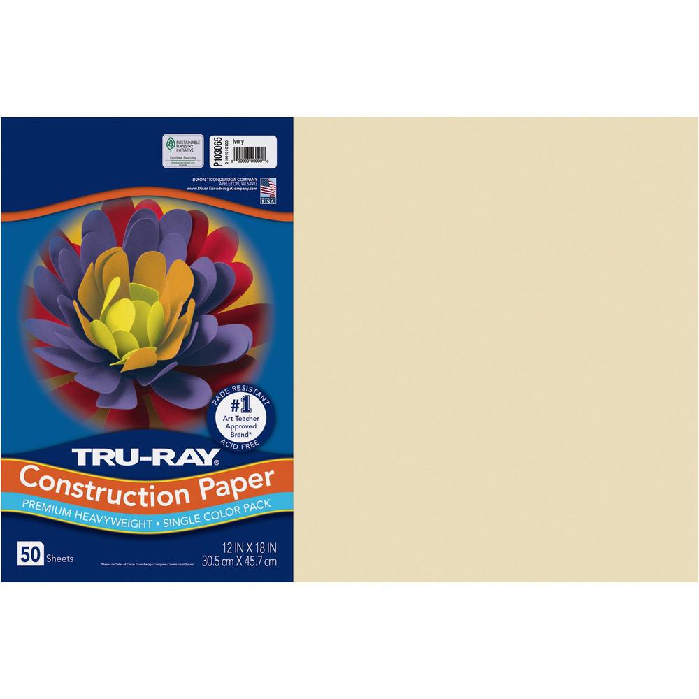Tru-Ray Construction Paper - Art Project, Craft Project - 12"Width x 18"Length - 76 lb Basis Weight - 50 / Pack - Ivory - Fiber, Sulphite. Picture 1
