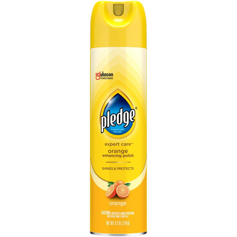 Pledge Expert Care Enhancing Polish - Spray - 9.7 fl oz (0.3 quart) - Orange Scent - 1 Each - Yellow. Picture 1