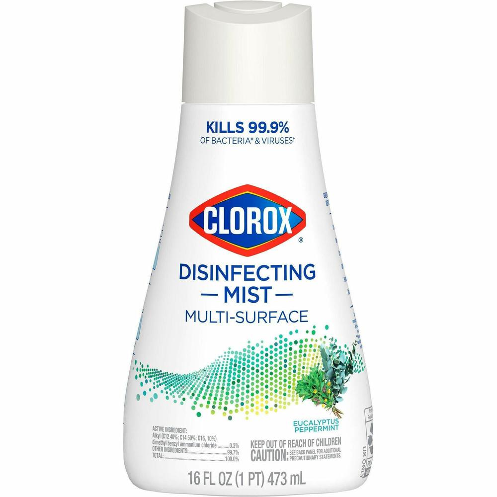 Clorox Disinfecting, Sanitizing, and Antibacterial Mist - 16 fl oz (0.5 quart) - Eucalyptus Peppermint Scent - 1 Each - Non-aerosol, Bleach-free - White. Picture 1