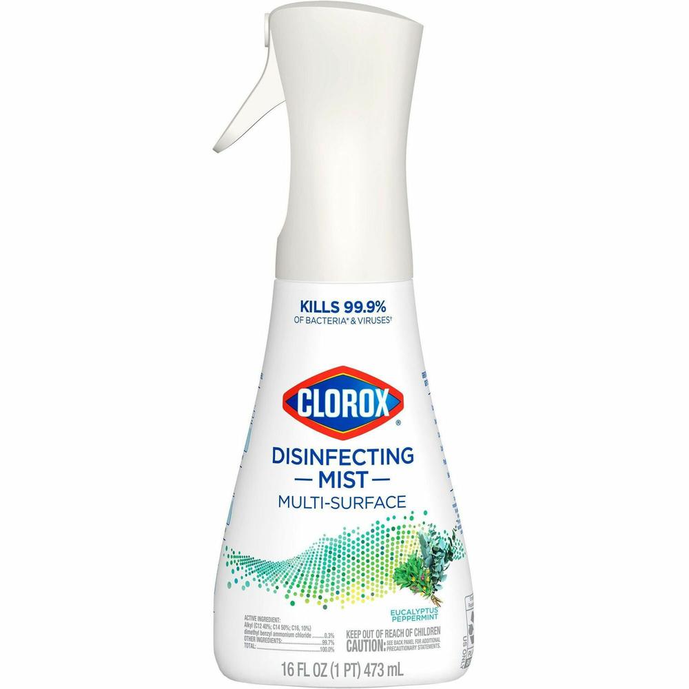Clorox Disinfecting, Sanitizing, and Antibacterial Mist - 16 fl oz (0.5 quart) - Eucalyptus Peppermint Scent - 1 Each - Non-aerosol, Bleach-free - White. Picture 1